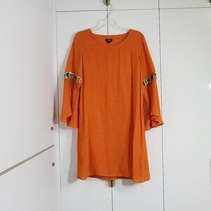 Tacera Dress Women's Size S Orange Bell Sequence Sleeve Knee Length